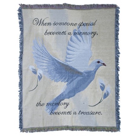 Blanket with Text When Someone Special Becomes a Memory, the Memory Becomes a Treasure.  With Blue Dove