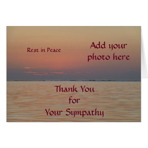 Greeting Card Rest in Peace Customisable with Orange coloured ocean view