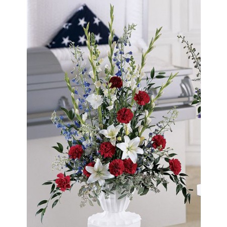 Red white and blue bouquet for a military funeral.